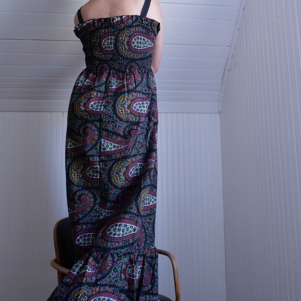 Vintage 1970s smocked top paisley print cotton maxi dress - Picture 3 of 8